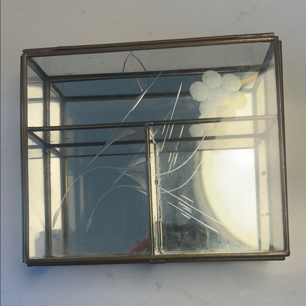 Glass Jewelry Box with Etched Floral Design
